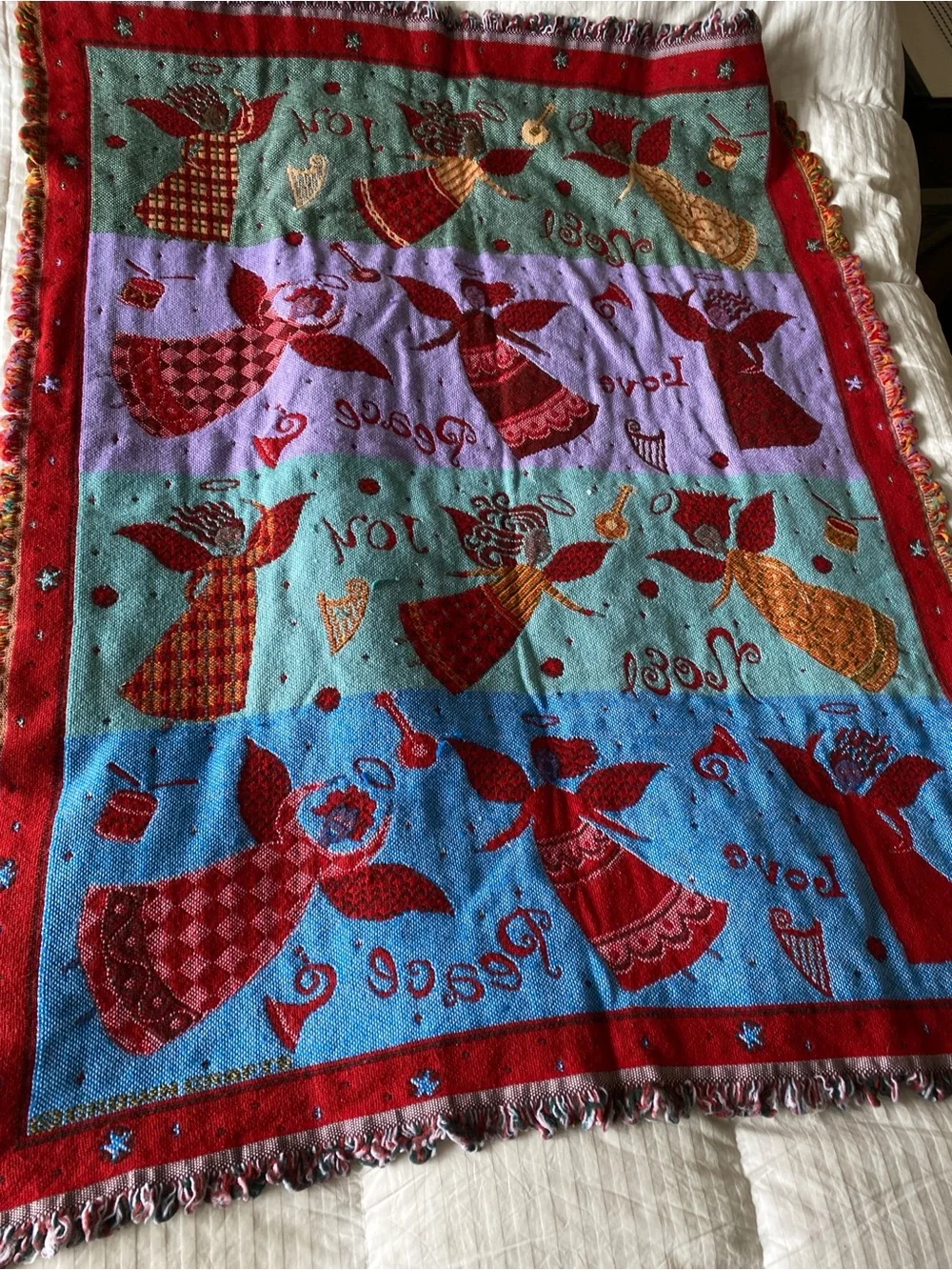 Vintage Christmas Angel Tapestry Throw Blanket Woven Afghan Holiday Joy Peace D